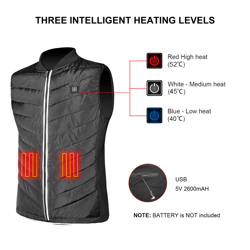 Excelvan Polyester Carbon Fiber 5V USB Battery Warm Heated Vest for Male Female 