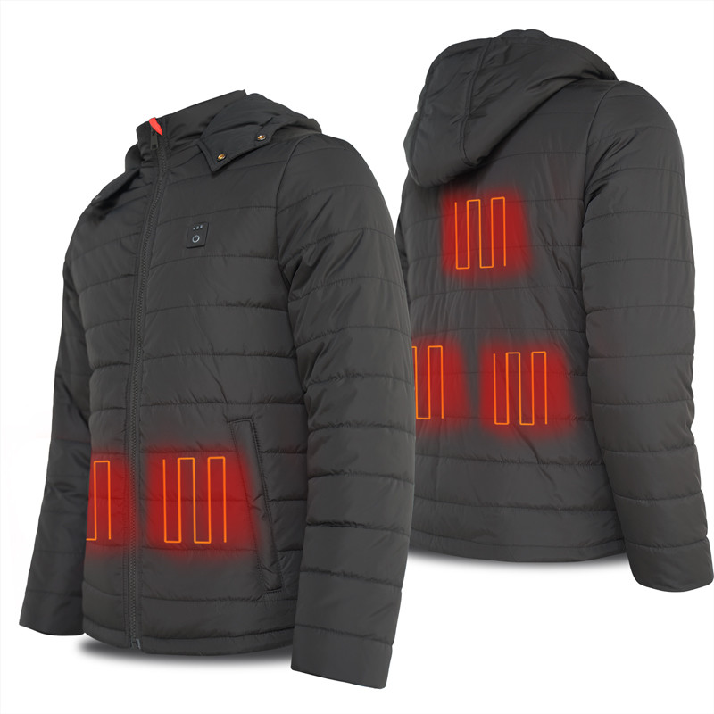 men women black customized winter outwear coats hooded heated jacket 5V battery USB power bank heated hoodie coat jacket