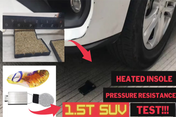 1.5 ton SUV pressure resistance test for steel plate of heated insoles!