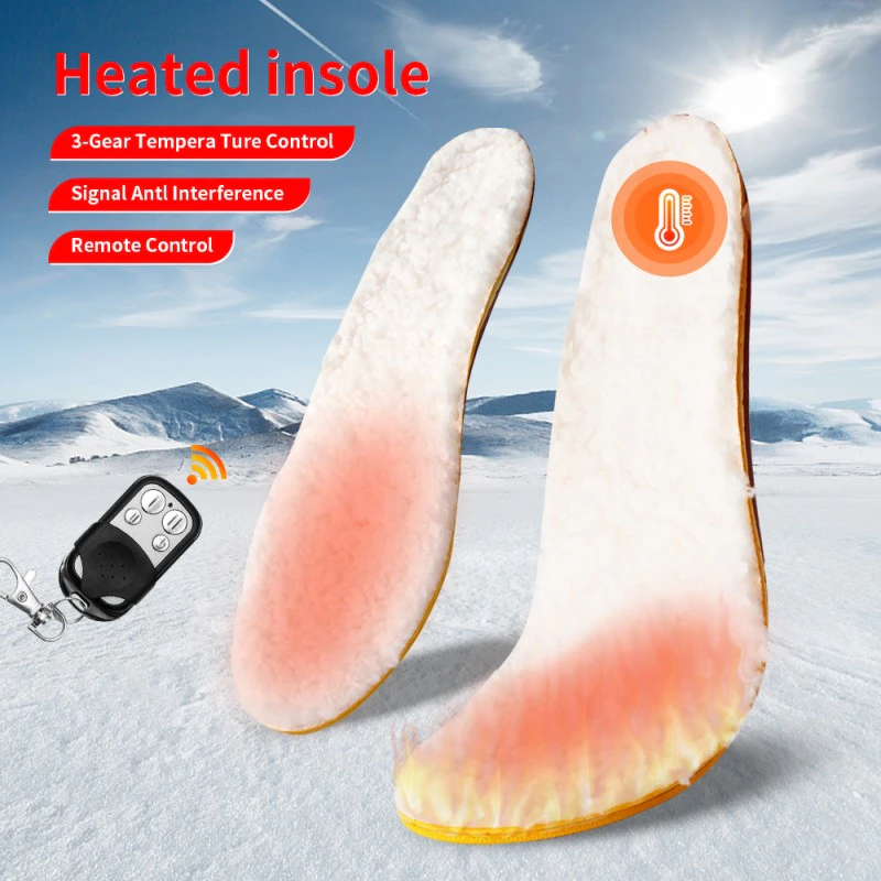 Winter Outdoor Rechargeable Heated Insoles With Battery Electricity Wool Heating Shoe Insoles