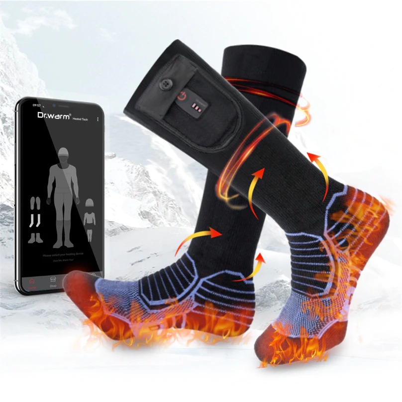 Dr.Warm Upgrade Rechargeable Battery Electric Thermal Heated Socks with APP Remote Breathable Ski Heating Socks