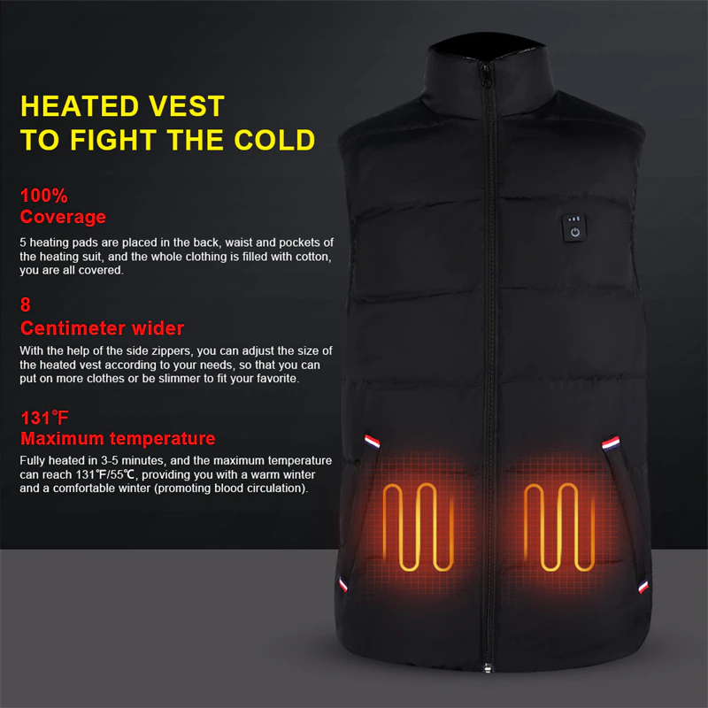 Batteries 5V Men And Women Heated Vest With Battery Pack Heating Waistcoat Thermal USB Electric Heated Vest