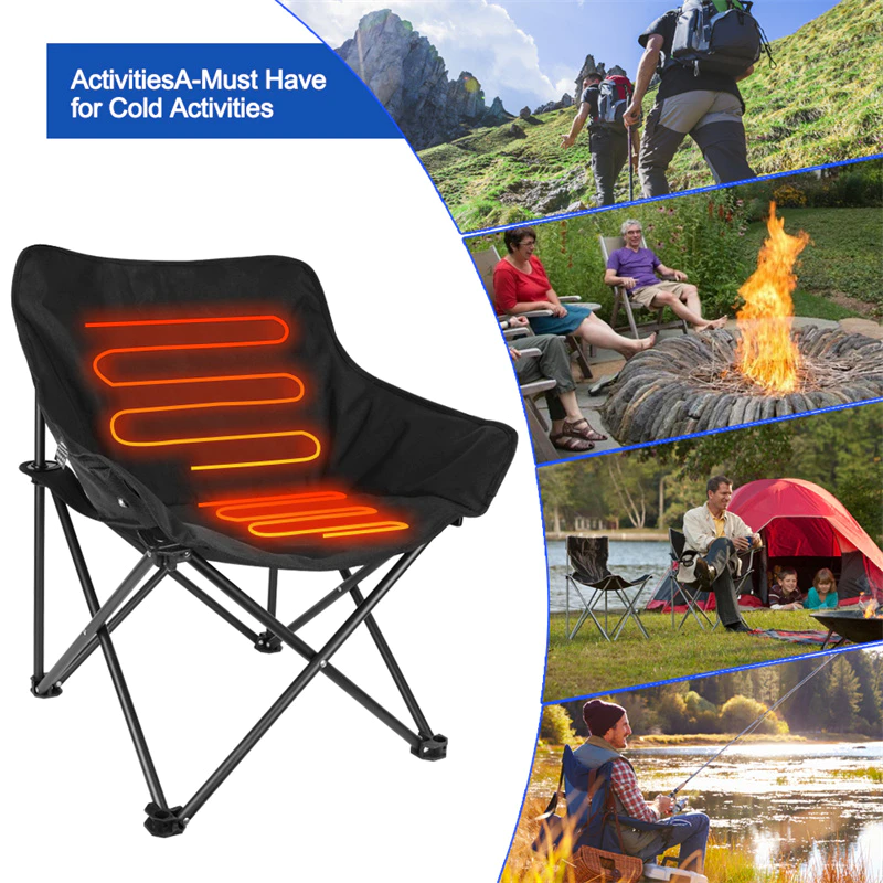 7.4v Rechargeable Battery Folding Heated Chair Portable Camping Chair for Outdoor Fishing Picnic