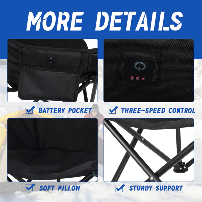 7.4v Rechargeable Battery Folding Heated Chair Portable Camping Chair for Outdoor Fishing Picnic
