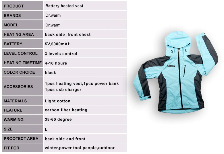 heated jacket womens outdoor warmer Dr. Warm Brand company